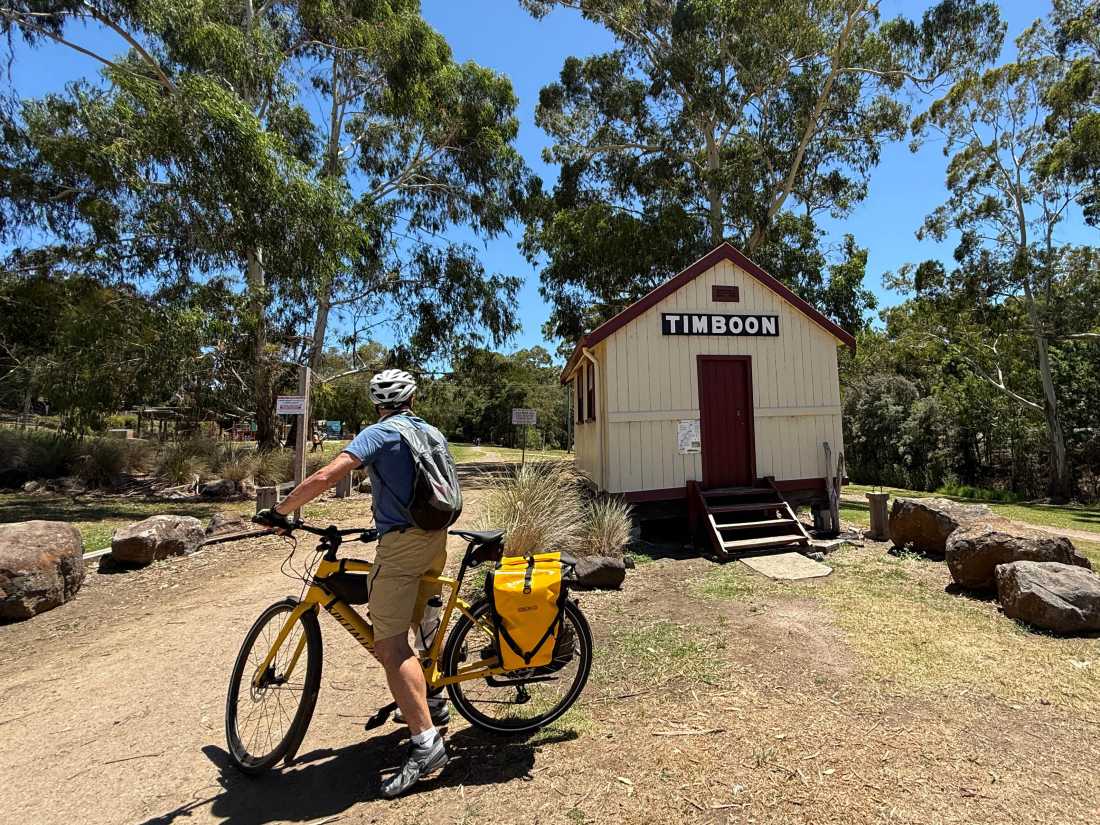 Cyclist at the entry to Timboon Rail Trail |  Kate Baker