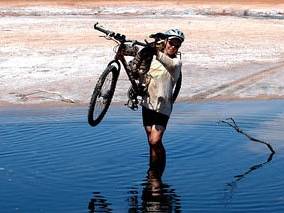 Crossing the saline Savory Creek, the main source of water for Lake Disappointment, the Canning Stock Route |  <i>Kate Leeming</i>